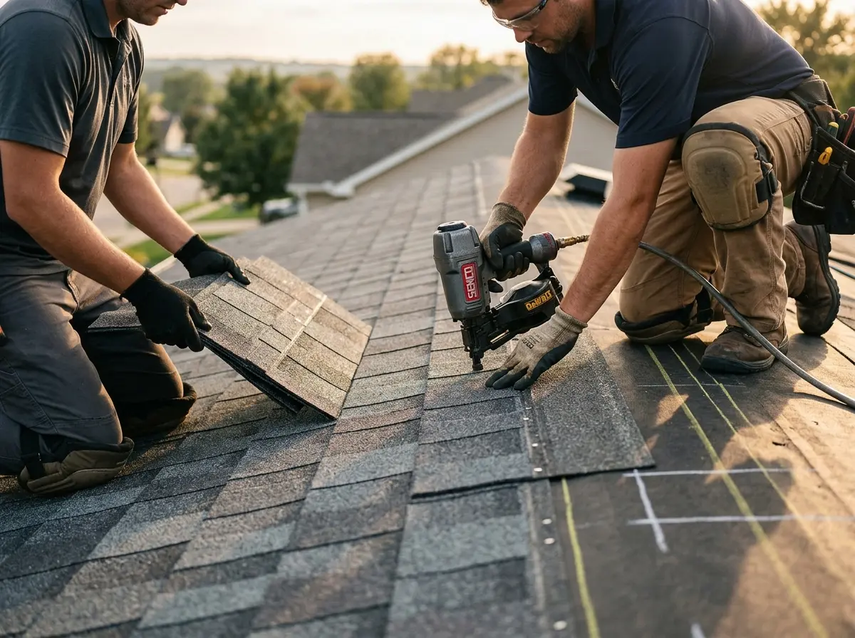 Professional roofer working on a residential roof in Maple Valley